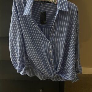 Torrid Blue and White Striped Blouse